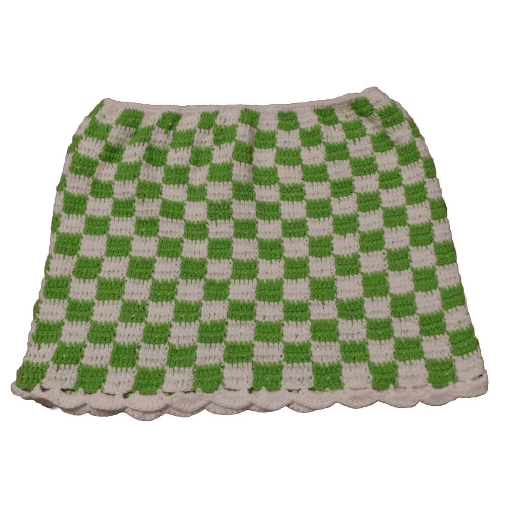 Edikted Crochet Checkerboard Mini Skirt Green White‎ XS S